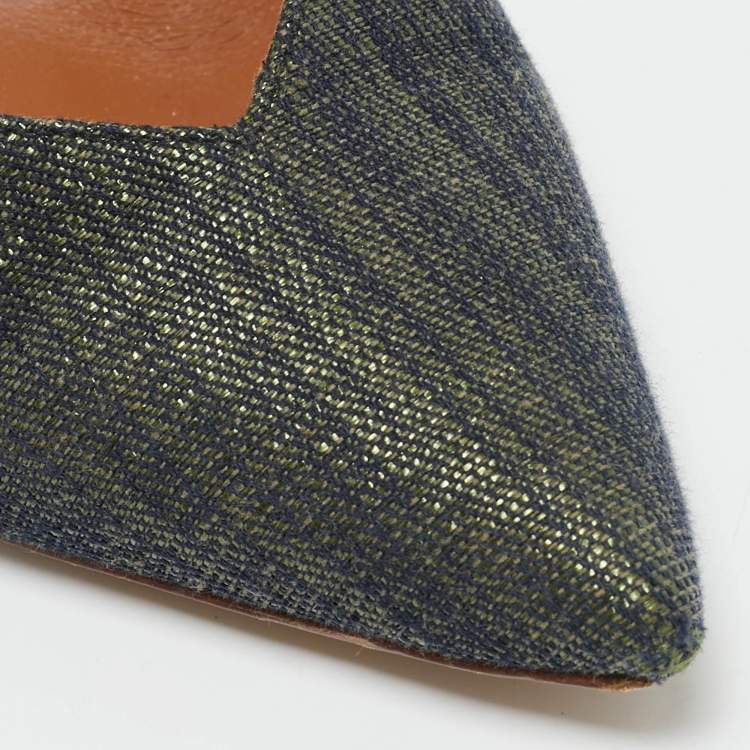 Pre Owned Malone Souliers Maisie Size 39.5 Cream/Blue Leather and Raffia Mules