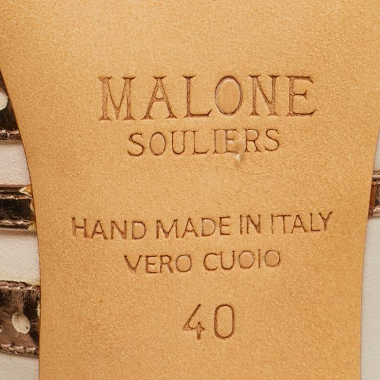 Pre Owned Malone Souliers Size 40 Cream/Gold Leather Peep Toe Mules