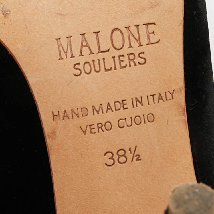 Pre Owned Malone Souliers Maureen Size 38.5 Black/Gold Leather and Velvet Mules