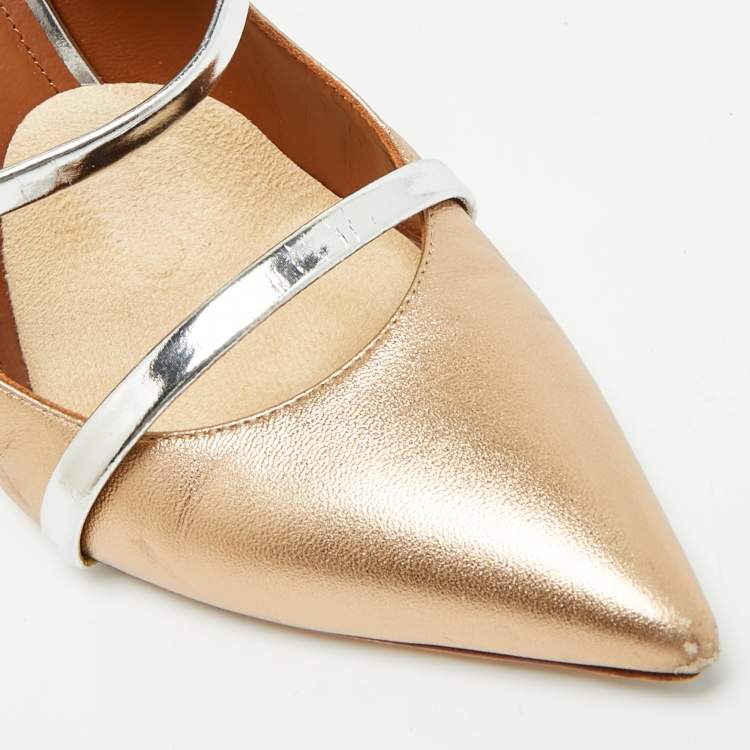 Pre Owned Malone Souliers Maureen Size 38.5 Metallic Gold/Silver Leather Mules