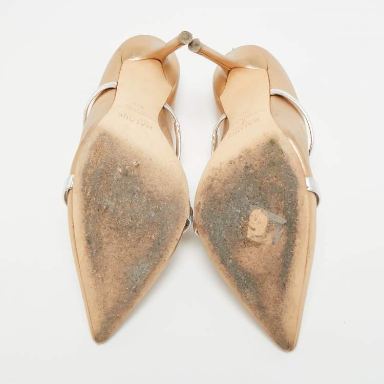 Pre Owned Malone Souliers Maureen Size 38.5 Metallic Gold/Silver Leather Mules