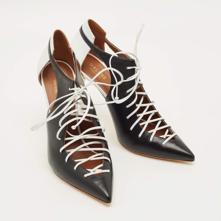 Pre Owned Malone Souliers Montana Size 41.5 Black/White Leather Pumps