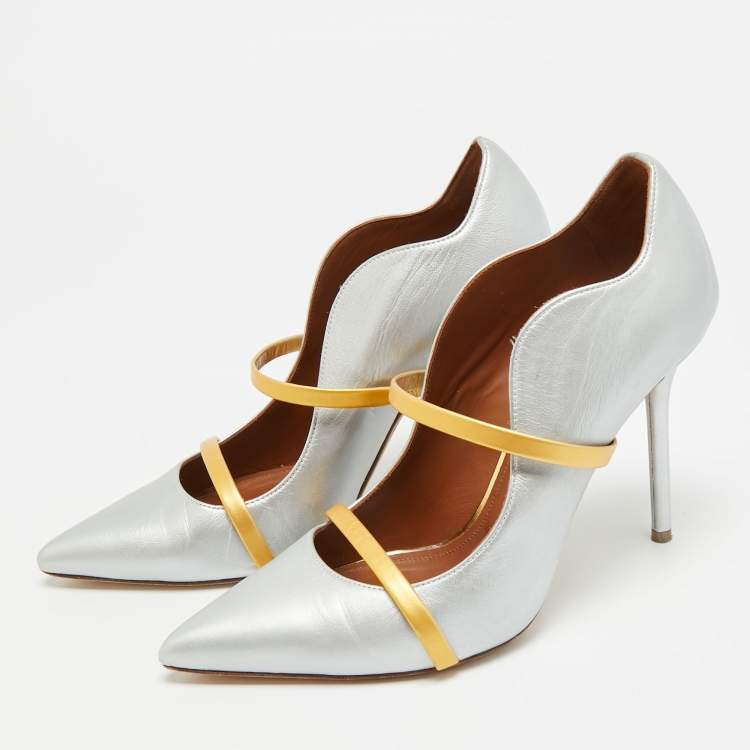 مملوكة مسبقًا Malone Souliers Maureen Size 38.5 Silver/Gold Leather Pumps