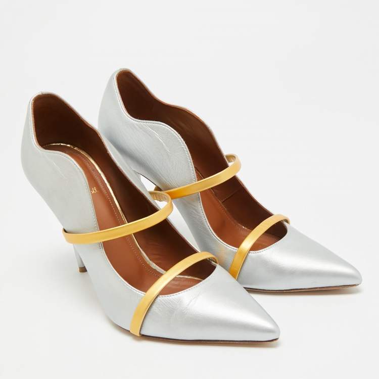 مملوكة مسبقًا Malone Souliers Maureen Size 38.5 Silver/Gold Leather Pumps