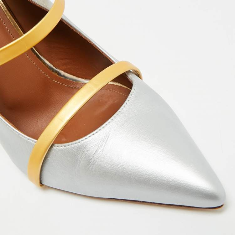 مملوكة مسبقًا Malone Souliers Maureen Size 38.5 Silver/Gold Leather Pumps