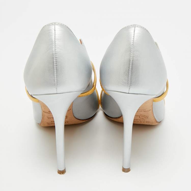 مملوكة مسبقًا Malone Souliers Maureen Size 38.5 Silver/Gold Leather Pumps