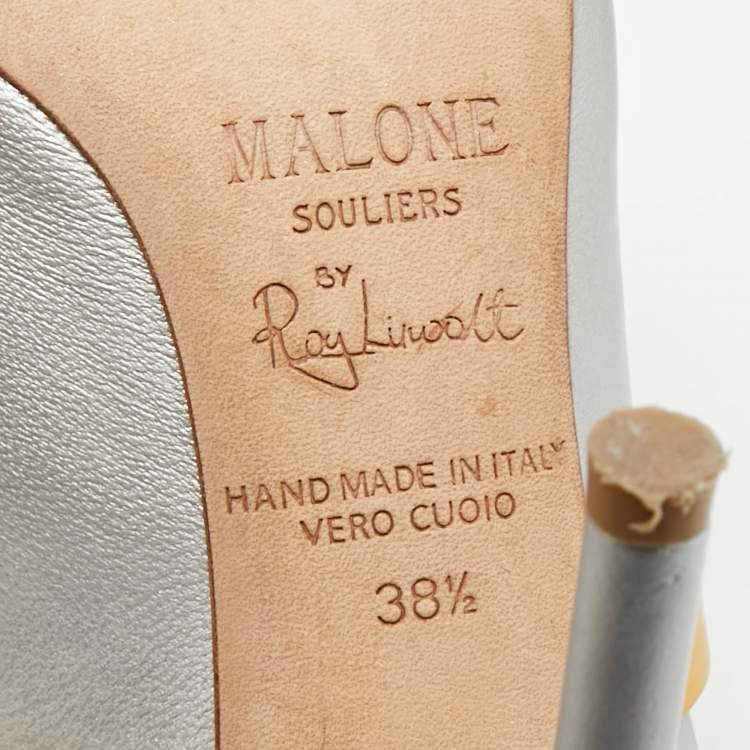 مملوكة مسبقًا Malone Souliers Maureen Size 38.5 Silver/Gold Leather Pumps