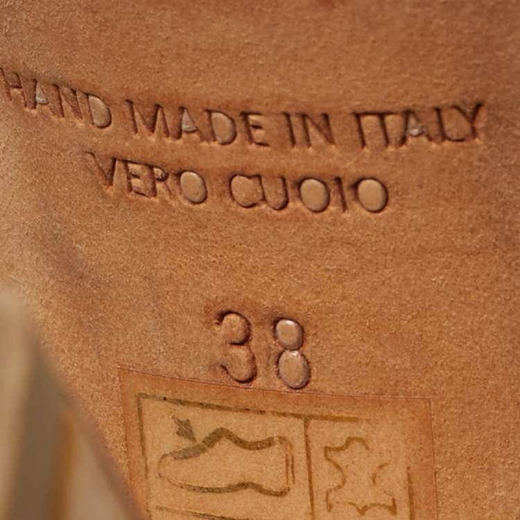 Pre Owned Malone Souliers Mila Size 38 Tan Croc Embossed Leather and Leather Platform Ankle Strap Sandals