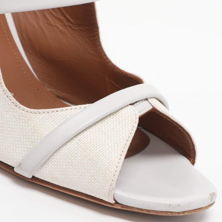 Pre Owned Malone Souliers Norah Size 35 White Leather and Straw Mules