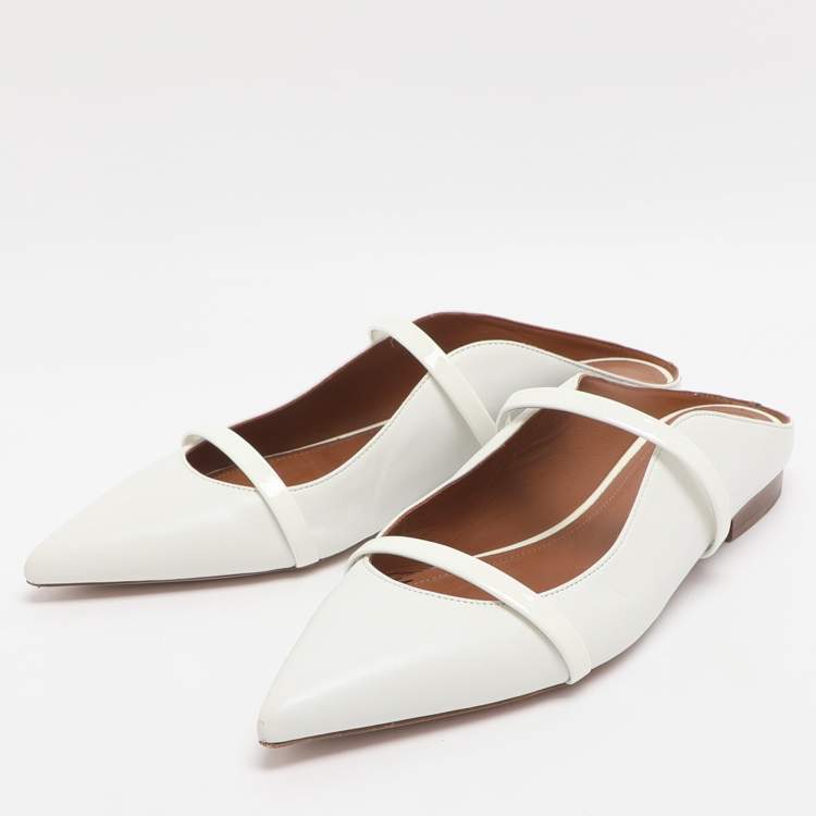 Pre Owned Malone Souliers Maureen Size 38.5 White Leather Flats