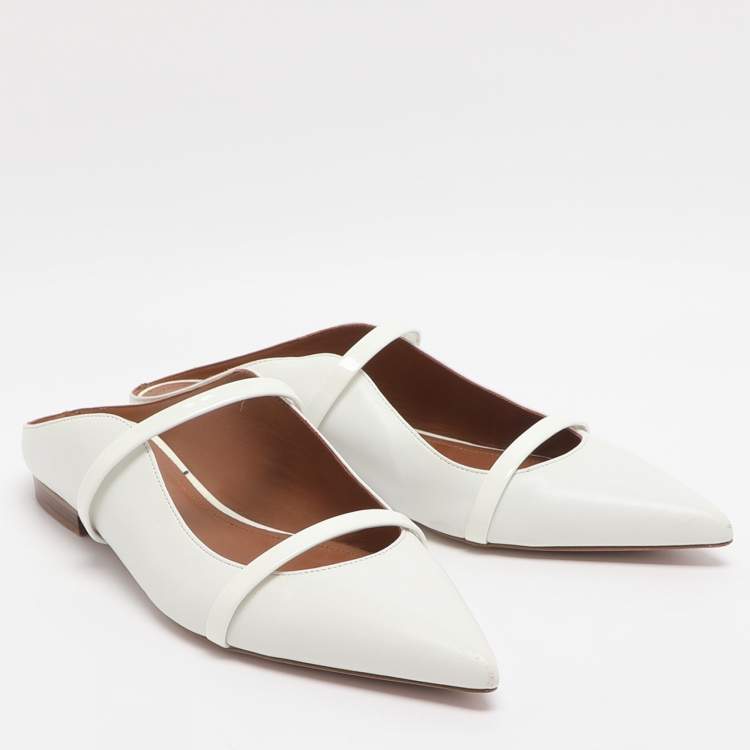 Pre Owned Malone Souliers Maureen Size 38.5 White Leather Flats
