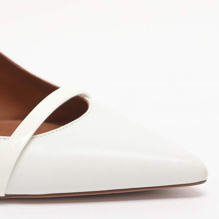 Pre Owned Malone Souliers Maureen Size 38.5 White Leather Flats