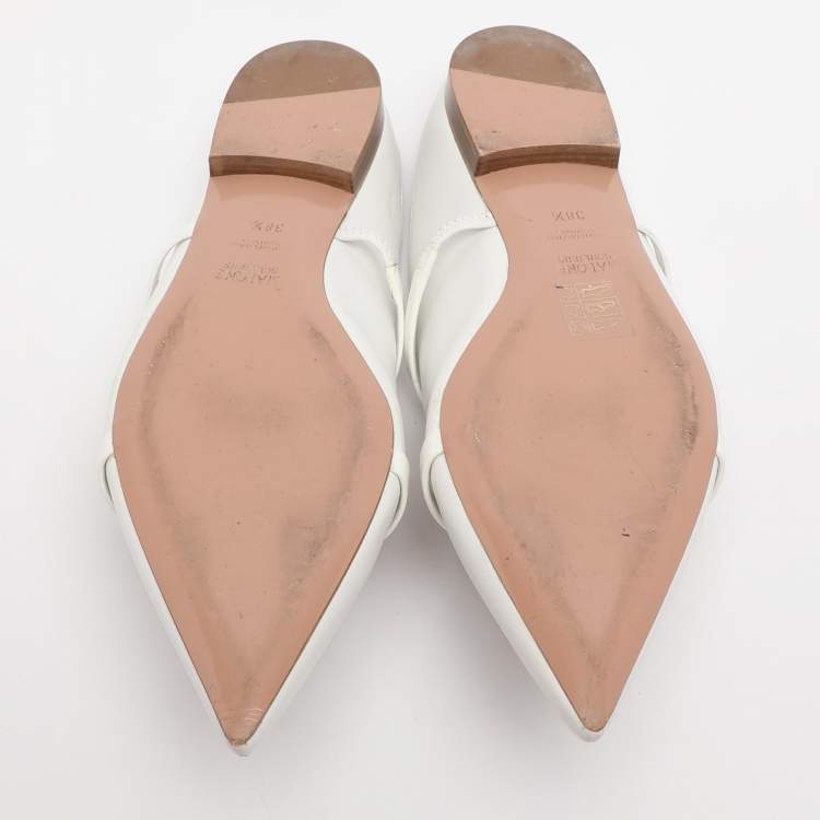 Pre Owned Malone Souliers Maureen Size 38.5 White Leather Flats
