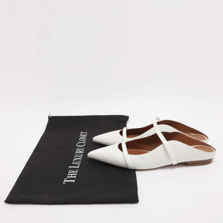Pre Owned Malone Souliers Maureen Size 38.5 White Leather Flats