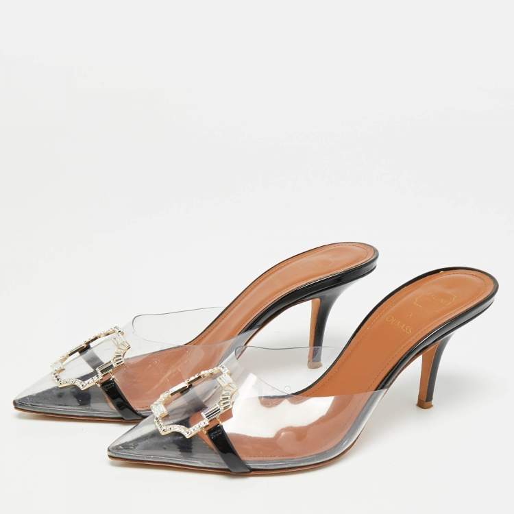 Pre Owned Malone Souliers Missy Size 37 Transparent Patent Leather and PVC Mules