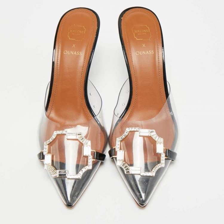 Pre Owned Malone Souliers Missy Size 37 Transparent Patent Leather and PVC Mules