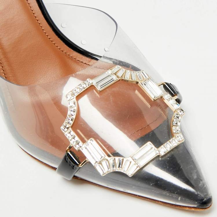 Pre Owned Malone Souliers Missy Size 37 Transparent Patent Leather and PVC Mules