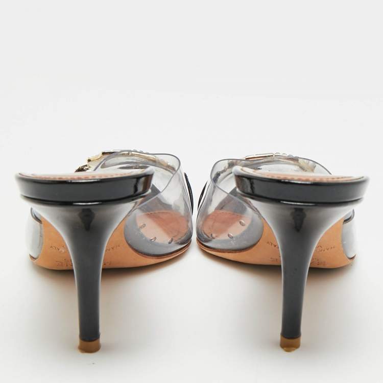 Pre Owned Malone Souliers Missy Size 37 Transparent Patent Leather and PVC Mules