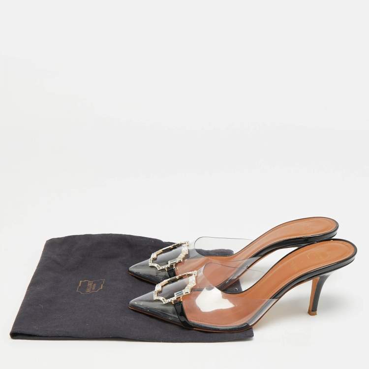 Pre Owned Malone Souliers Missy Size 37 Transparent Patent Leather and PVC Mules