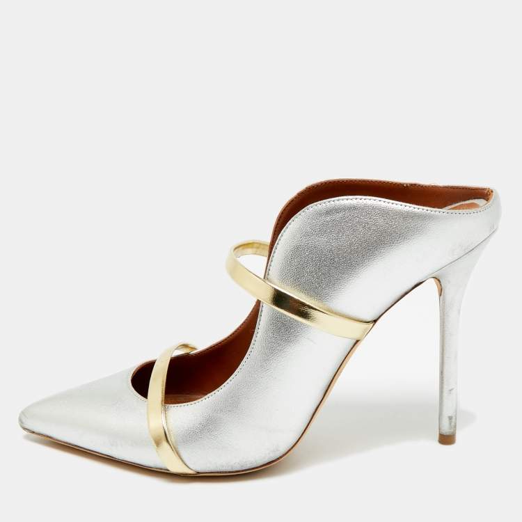 Pre Owned Malone Souliers Maureen Size 38 Silver/Gold Leather Pumps
