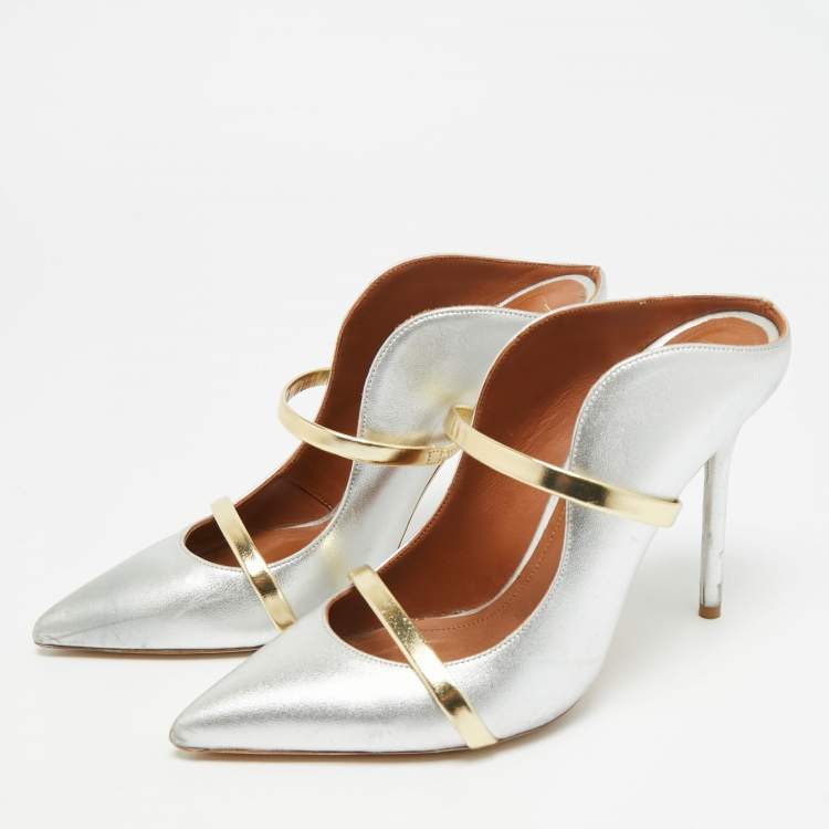 Pre Owned Malone Souliers Maureen Size 38 Silver/Gold Leather Pumps