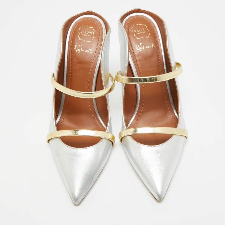 Pre Owned Malone Souliers Maureen Size 38 Silver/Gold Leather Pumps