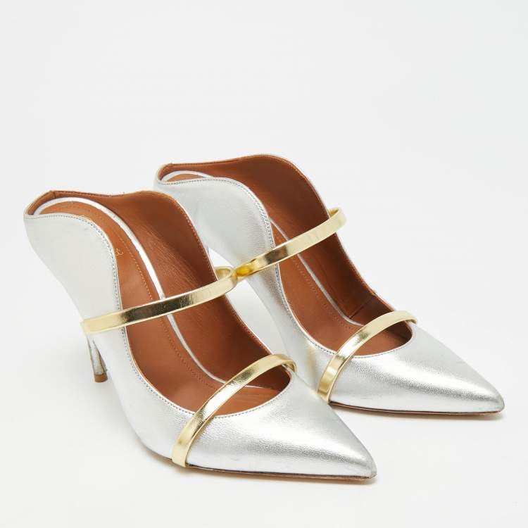 Pre Owned Malone Souliers Maureen Size 38 Silver/Gold Leather Pumps