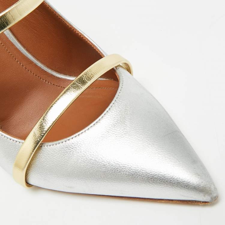 Pre Owned Malone Souliers Maureen Size 38 Silver/Gold Leather Pumps