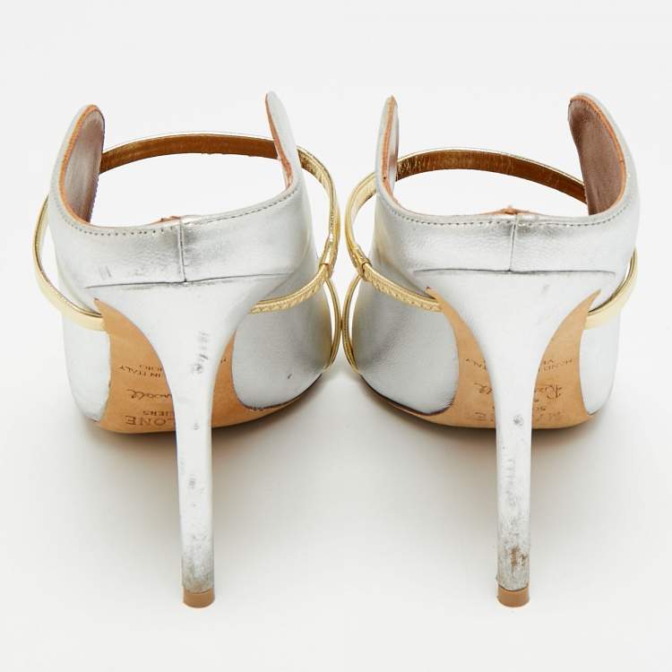 Pre Owned Malone Souliers Maureen Size 38 Silver/Gold Leather Pumps