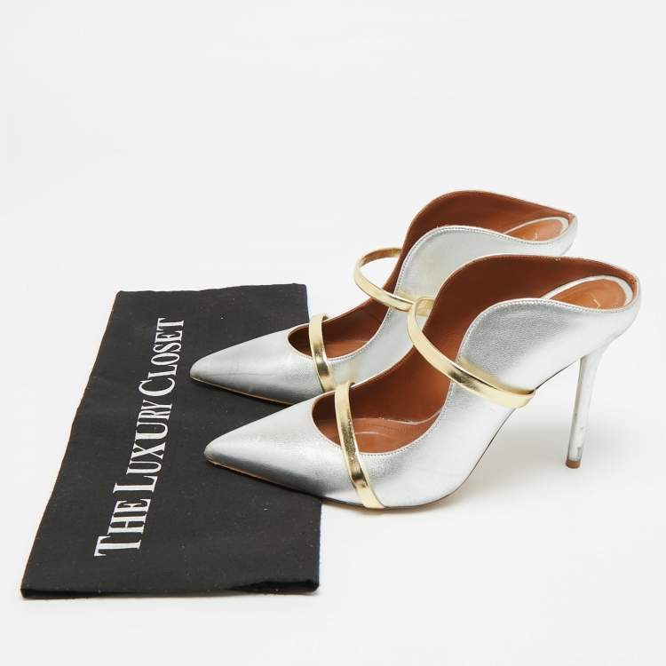 Pre Owned Malone Souliers Maureen Size 38 Silver/Gold Leather Pumps