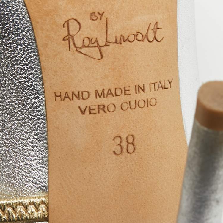 Pre Owned Malone Souliers Maureen Size 38 Silver/Gold Leather Pumps