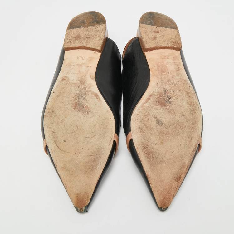Pre Owned Malone Souliers Marion Luwolt Black/Beige Leather Slingback Flats Size 36.5