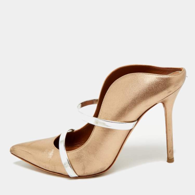 Pre Owned Malone Souliers Maureen Size 36.5 Gold/Silver Leather Mules