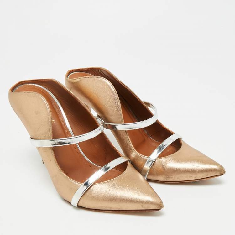 Pre Owned Malone Souliers Maureen Size 36.5 Gold/Silver Leather Mules