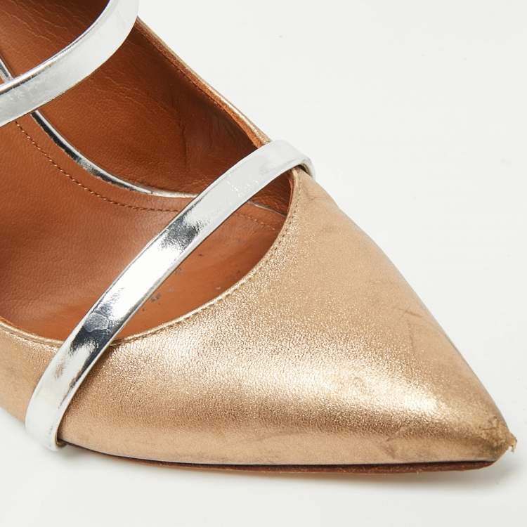 Pre Owned Malone Souliers Maureen Size 36.5 Gold/Silver Leather Mules
