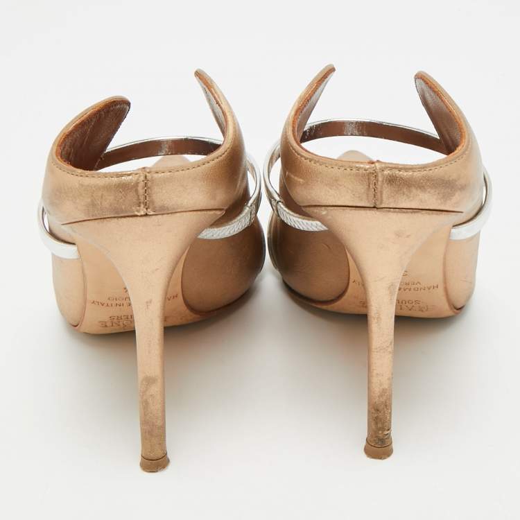 Pre Owned Malone Souliers Maureen Size 36.5 Gold/Silver Leather Mules