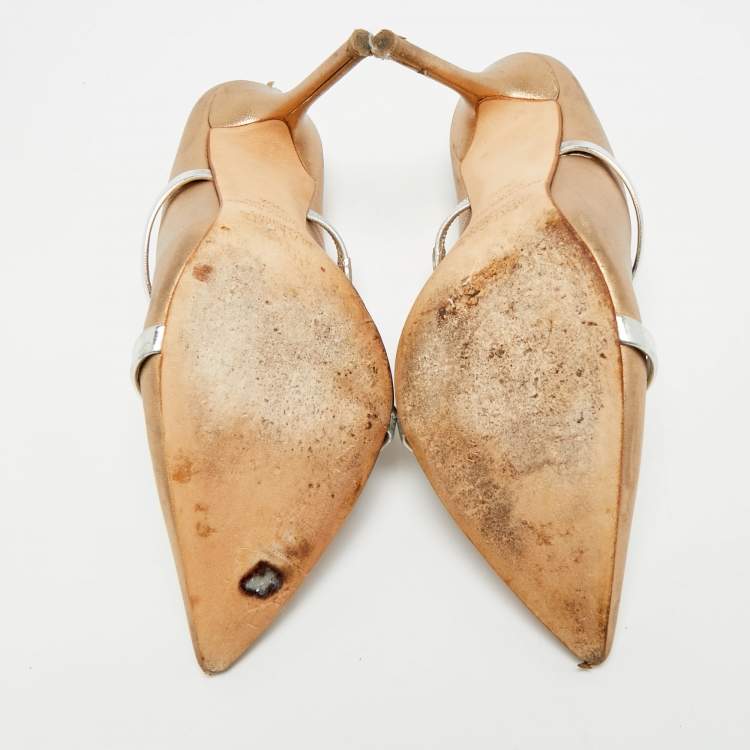 Pre Owned Malone Souliers Maureen Size 36.5 Gold/Silver Leather Mules