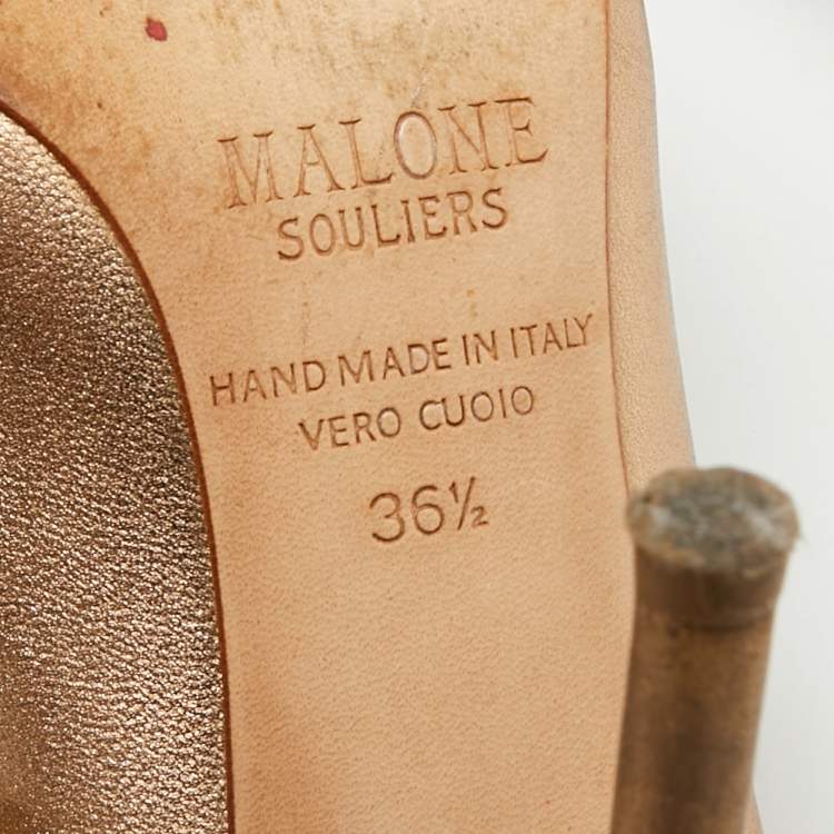 Pre Owned Malone Souliers Maureen Size 36.5 Gold/Silver Leather Mules