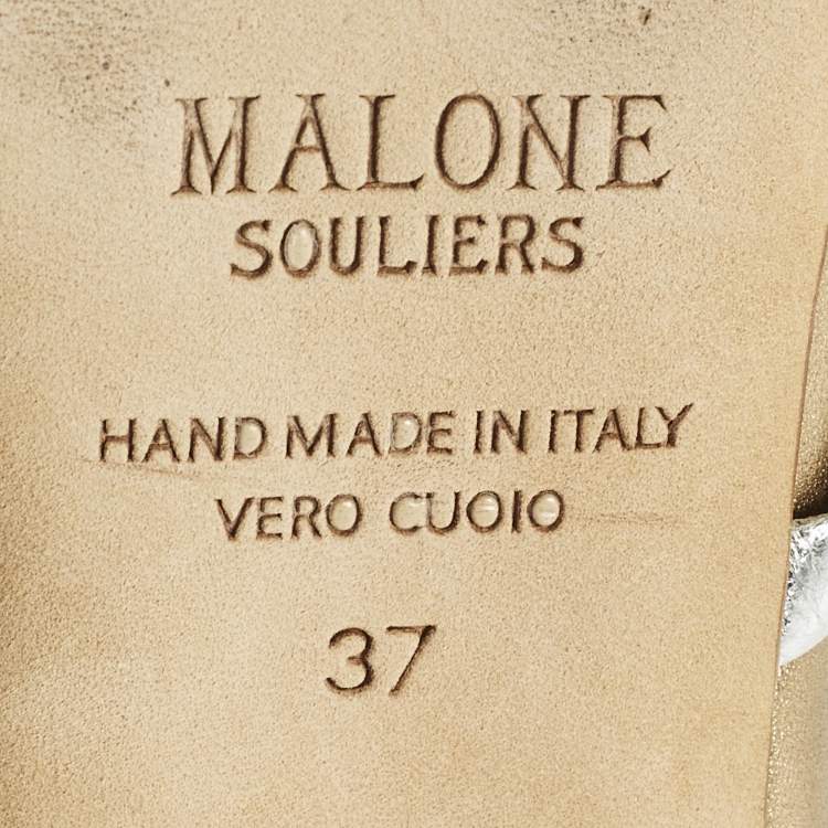 Pre Owned Malone Souliers Size 37 Silver/Gold  Leather Maureen Flat Mules 