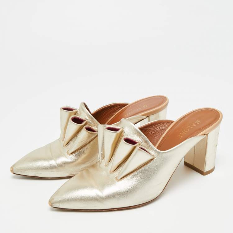 Pre Owned Malone Souliers Size 36 Gold Leather Block Heel Mules