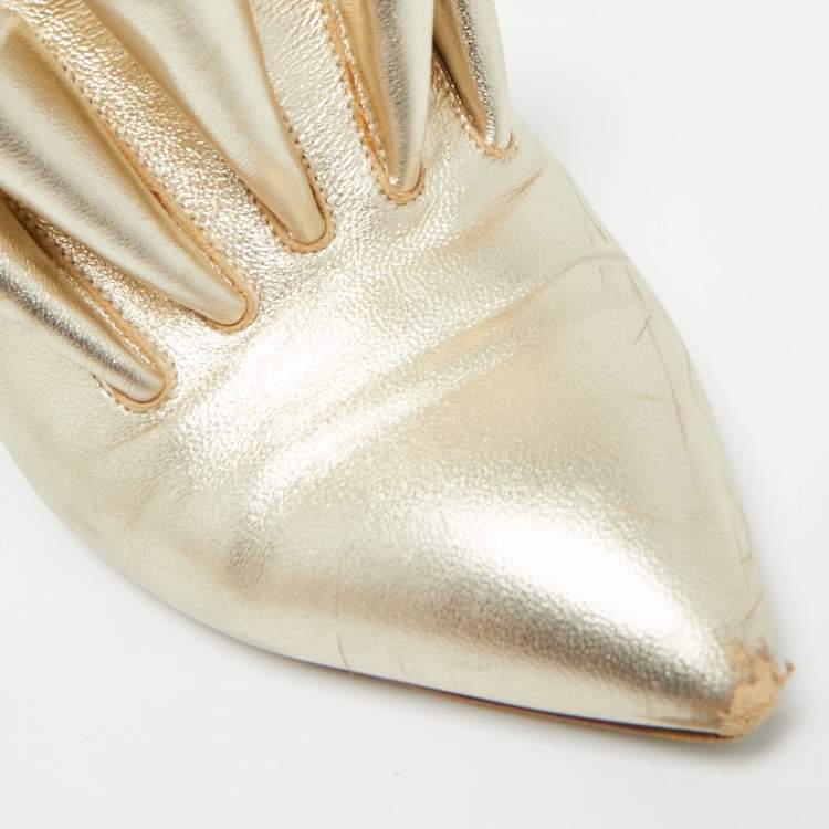 Pre Owned Malone Souliers Size 36 Gold Leather Block Heel Mules