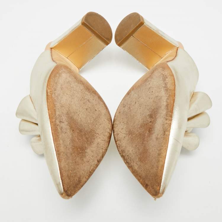 Pre Owned Malone Souliers Size 36 Gold Leather Block Heel Mules