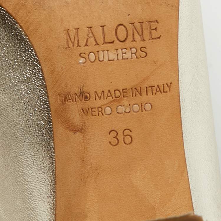 Pre Owned Malone Souliers Size 36 Gold Leather Block Heel Mules