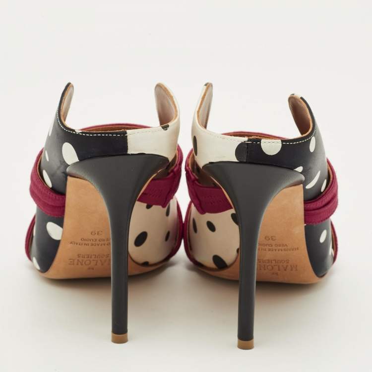 Pre Owned Malone Souliers Maureen Size 39 Tricolor Satin Mules