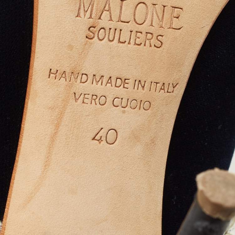 مملوكة مسبقًا Malone Souliers Maureen Size 40 Dark Blue/Silver Velvet and Metallic Leather Pointed Toe Mules