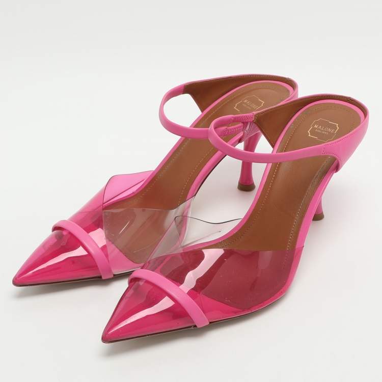 Pre Owned Malone Souliers Iona Size 41 Fuchsia Leather and PVC Mules
