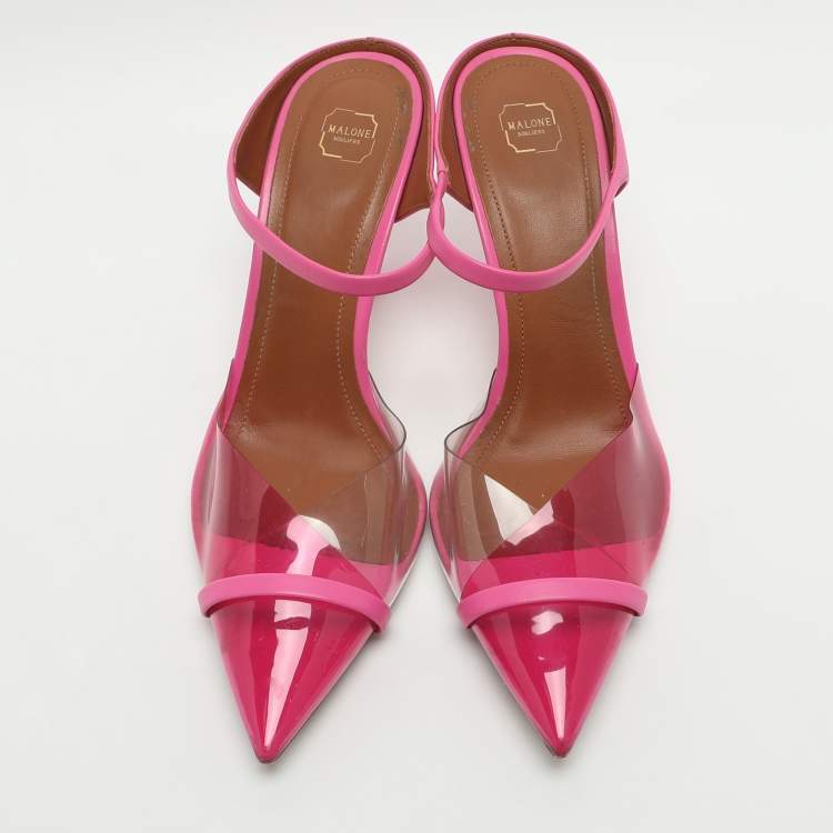 Pre Owned Malone Souliers Iona Size 41 Fuchsia Leather and PVC Mules