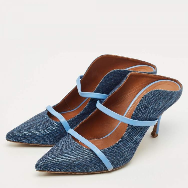 Pre Owned Malone Souliers Maureen Size 41 Blue Denim and Leather Mules