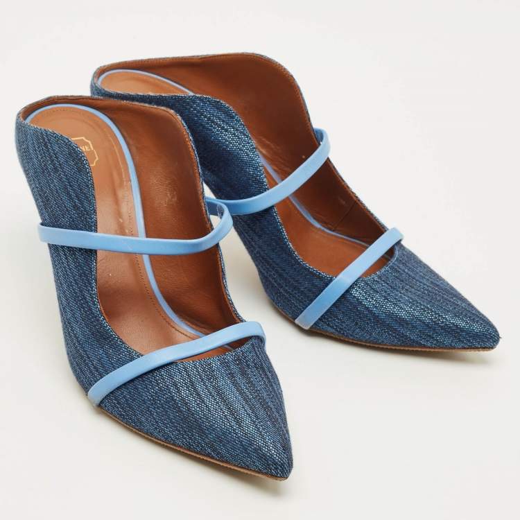 Pre Owned Malone Souliers Maureen Size 41 Blue Denim and Leather Mules