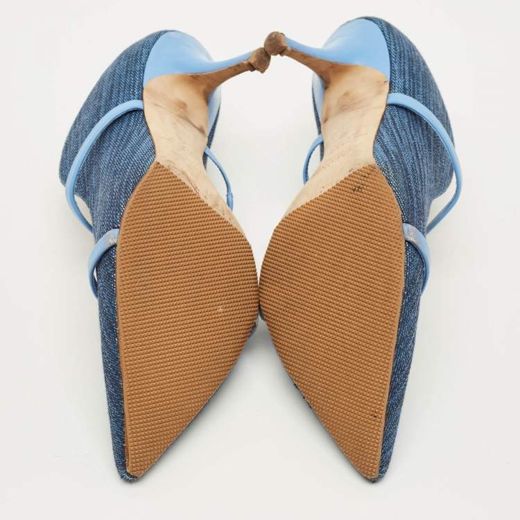 Pre Owned Malone Souliers Maureen Size 41 Blue Denim and Leather Mules